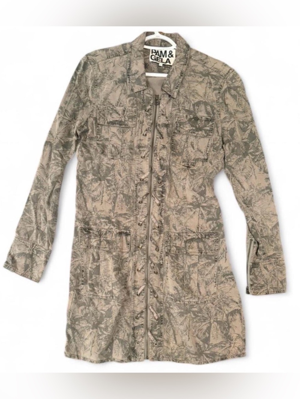 Pam & Gela Olive Patterned Jacket Military Camo Gorpcore Grunge Steam Punk S